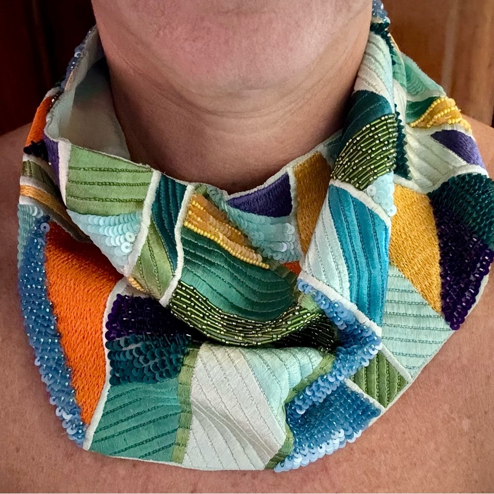 Mignonne Gavigan Scarf Necklace. Gorgeous beaded silk, genuine MG
